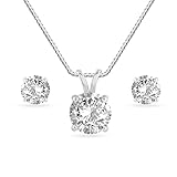 ZKS Designs 925 Sterling Silver White Quartz Pendant and Earrings Set For Womens