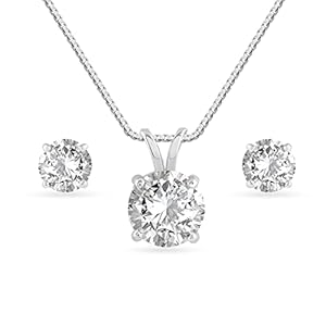 925 Sterling Silver White Quartz Pendant and Earrings Set For Womens