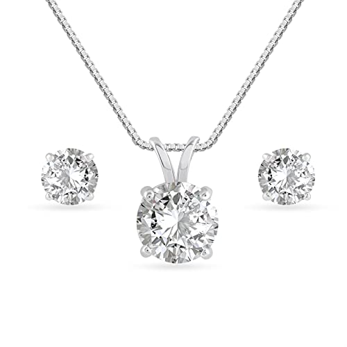 925 Sterling Silver White Quartz Pendant and Earrings Set For Womens