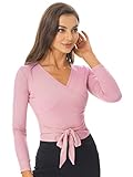 TTAO Chaqueta de ballet de manga larga para mujer, chaqueta de danza elegante, chaqueta envolvente transpirable, top tipo bolero, chaqueta para hombros, ropa de baile, Rosa., XXL