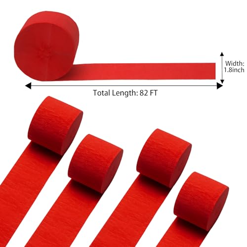 Image of Pack of Red Crepe Paper Streamers 4 Rolls 328ft, Red Crepe Paper for Birthday Party Decorations Wedding Graduation Theme Anniversary Engagement Bachelorette Carnival Casino Bridal Shower Xmas Decors