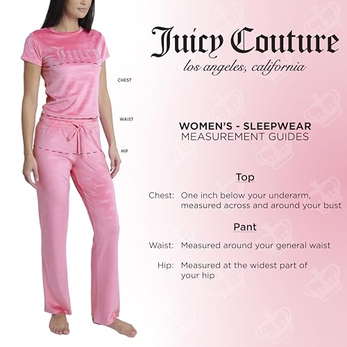 Image of Juicy Couture Women's 2 Piece Velvet Fleece Short Sleeve Shirt and Pants Lounge Sleepwear Set