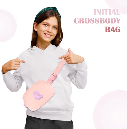 Image of COSHAYSOO Initial Letter Fanny Pack for Girls Personalized Christmas Birthday Gifts for 6 7 8 9 10 11 12 Year Old Teen Girl, Girly Fashion Crossbody Purse Belt Bag Preteen Tween Trendy Stuff Pink Q