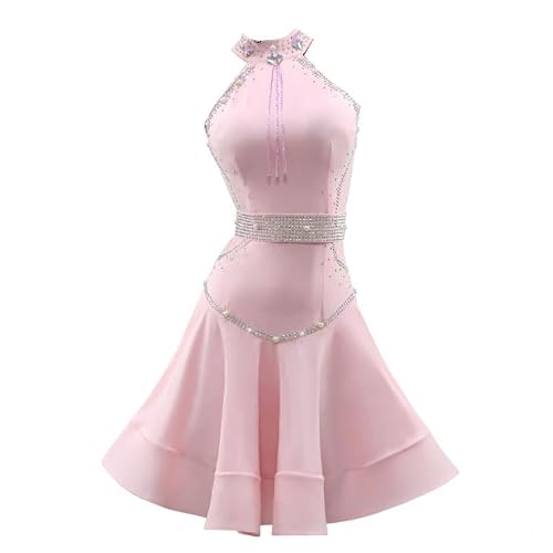 JRUIA Robes De Danse Latine sans Manches pour Femme Tenue De Compétition pour Cha Cha Et Tango Tenue De Danse De Salon sans Bretelles Jupe À Baleines pour Rumba Et Samba,C,M
