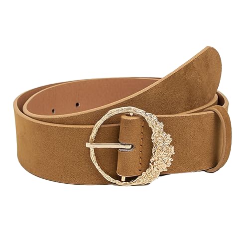 Camel Suede Belt Women Gold Buckle, Elegant Luxury Wide Belts for Women Jeans, Dress, Suit, Autumn And Winter Sweater, Coat