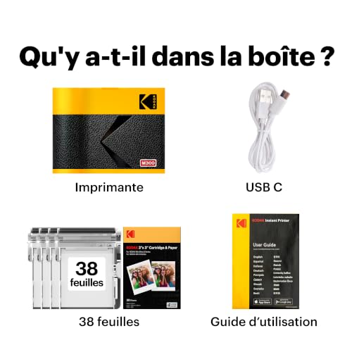 KODAK Mini 3 Era Imprimante Photo Portable 7,6x7,6cm, 38 Feuilles, Jaune