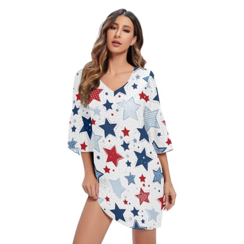 Robe en mousseline de soie légère avec motif étoiles rouges et blanches