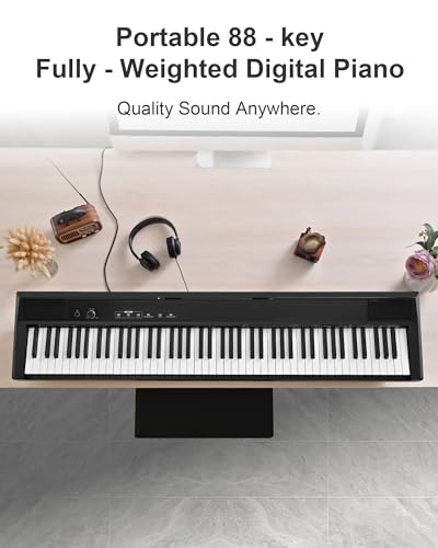 Image of S-200 Beginner Keyboard Piano - 88 Key Full-Size Weighted Digital Piano, Portable Electric Piano with Sustain Pedal, Power Supply, Dual Headphone Jack, USB-MIDI, and MP3 Player,Black