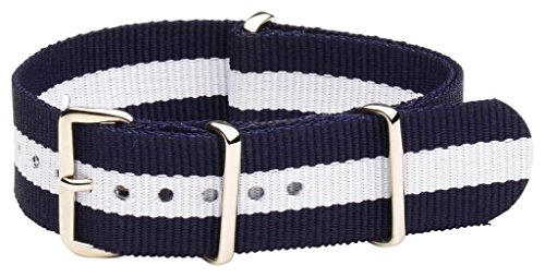 Clockwork Synergy® Classic Nylon Ballistic watch straps bands (16mm, Navy/White)