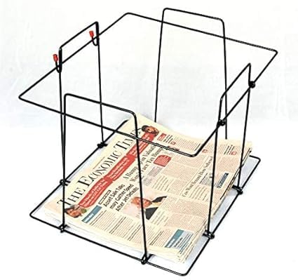 raviraj display multipurpose folding newspaper bin; wire metal basket; storage bin; 38 x 32 x 29.5 cm; black