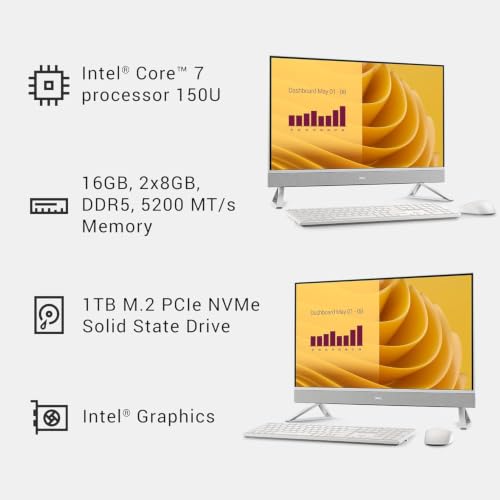 Image of Dell 27 All-in-One Desktop Computer ec27250, Core7 150U, 64GB DDR5-5200MT /s
