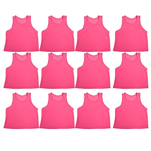 POENVFPO Chalecos de Entrenamiento de Fútbol Transpirable para Niños, Malla Transpirable, Sudaderas de Malla de Nylon de 12 Piezas, Rojo Rosa, para Correr, Fitness, Ciclismo, Voleibol