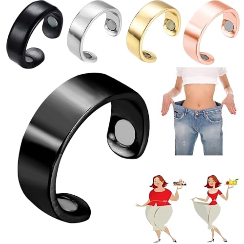 SWYZOR Magnetoterapia Ring,4 Pcs Anillo para Magnetoterapia, Anillos de Terapia Magnética Ajustables para Migrañas, Anillo Magnético de Acupresión, Anillos Magnético para Hombres y Mujeres