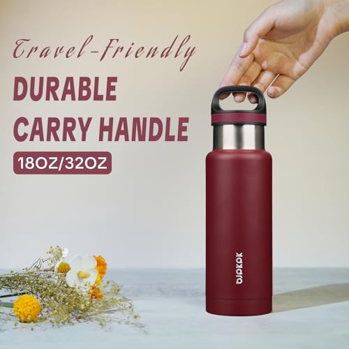 Image of BJPKPK Insulated Water Bottle 18OZ Stainless Steel Water Bottle with Handle Double Walls Vacuum Insulated BPA Free Flask, Deep Red
