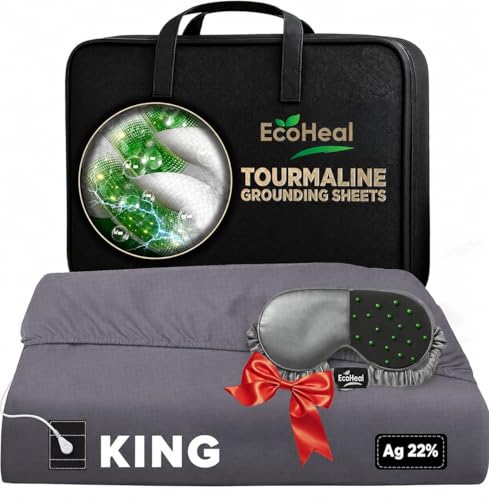 Grey king grounding sheet packaged with weighted tourmaline eye mask — the only pick bundling a sleep mask