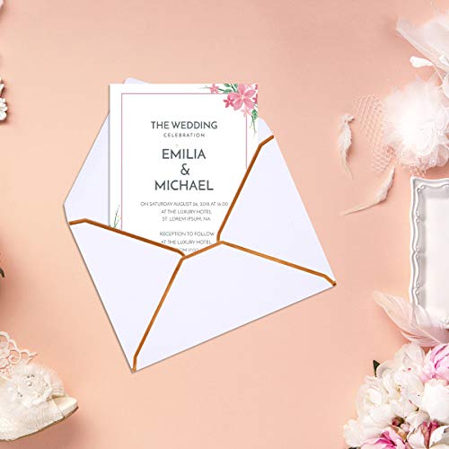 50 Pack White A6 Envelopes 4x6 Self-Adhesive V Flap Envelopes with Gold Border for Office, Greeting Card, Wedding, Graduation, Baby Shower, Parties, Invitations (White, 4x6) - Thumbnail 7