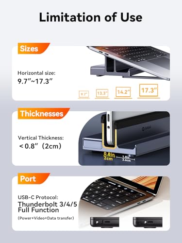 Image of Laptop Docking Station Stand Dual 4K Monitor: QUUGE USB C Docking Station Dual Monitor for Laptop, 2 HDMI (Single 4K@120Hz), 2 USB3.0 Ports, 100W PD, RJ45 Ethernet, Universal Laptop Stand USB C Dock