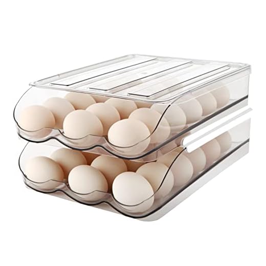 MesRosa Egg Holder for Refrigerator, Automatically Rolling Egg Storage Container for Refrigerator,Large Capacity Egg Organizer for Fridge with Lid,Clear Plastic Egg Dispenser,Egg Tray & Bin -2 Layer