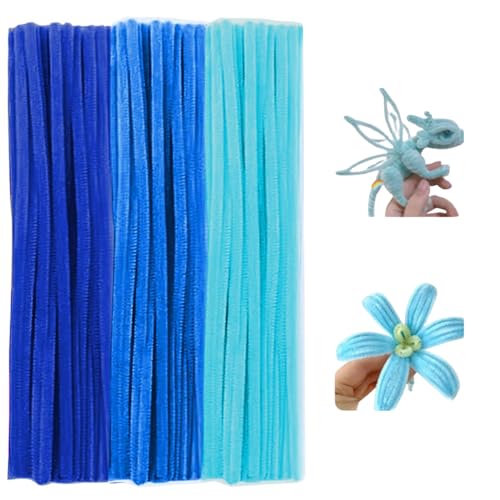 300 Pieces Pipe Cleaners Chenille Stem, 3 Pastel Candy Color Pipe Cleaners Set for Pipe Cleaners DIY Arts Crafts Decorations, Chenille Stems Pipe Cleaners (Blue)