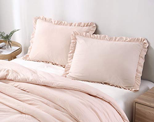 Chezmoi Collection Nora 2-Piece Ruffled Edge Trim Soft Washed Microfiber Comforter Set (Twin, Blush) #TOP2