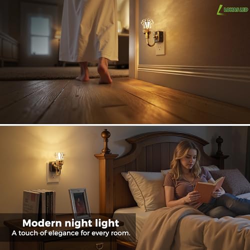 Image of L LOHAS LED Night Lights Plug into Wall, 3000K Soft White LED, Floral Night Lights with Dusk to Dawn Sensor, 0-100lm Adjustable Brightness, for Hallway Bedroom Stairway