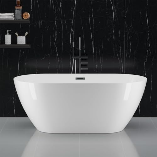 Image of 67 Inch Acrylic Freestanding Bathtub, Acrylic Soaking Bathtub with Matte Drain and Overflow, Deep Ergonomic Tub with Double-Walled Insulation, CUPC Certified, Modern Square Design