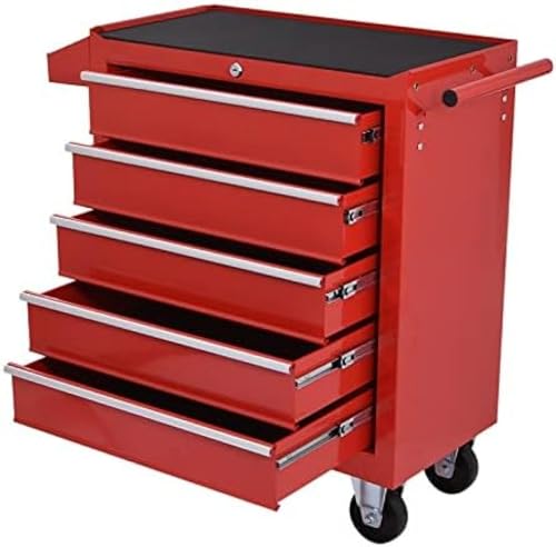 Gabinete de herramientas rodante resistente de 5 cajones con carro, solución de almacenamiento móvil para reparación y mantenimiento de automóviles de taller, para herramientas y equipos