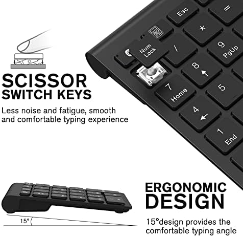 cimetech Bluetooth Numpad, Wireless Numeric Keypad with 22 Buttons Portable Ergonomic Mini Numpad Office Calculating Number Pads for Laptop, Notebook, Desktop, Computer, PC (Black)