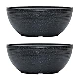 simpa Grooved Speckle Bowl Pot Plastic Planter - Suitable for Indoor or Outdoor Use - 13cm (H) x 35cm (Dia) (2, Black)
