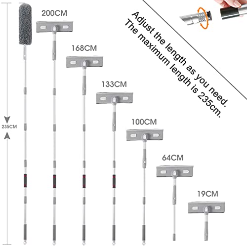 Window Squeegee/Feather Duster 2 in 1 Window Cleaning Equipment With Extension Poles,Window Cleaning Kit for Windows/Shower Glass/, Bendable Long Feather Duster for Cleaning High Ceiling/Furniture