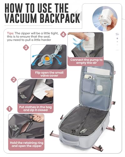 Image of Vacuum Backpack with Pump for Women Men, Compression Backpack for Travel, Vacpack for School Business Trip, Lightweight Airback Backpacks with Vacuum Seal, Carry On Bag for Airport( Gray Large)