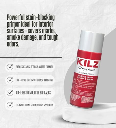 2x KILZ Spray Primer Paint Original White Flat Oil-Based Aerosol Primer/Sealer 13 oz Bundle with Medium Strength Painter\'s Tape – Stain Blocking, Sealing & Surface Protection – Gift Set (3 Items)
