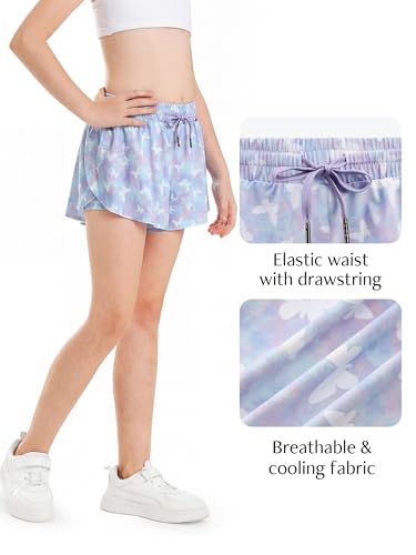 Image of Stelle Girls Flowy Shorts with Pockets Athletic Running Skirt High Waist Butterfly 2 in 1 Sports Short 5-16 Years
