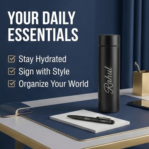 Image of NCGIFTS Personalized Gift Hamper for Men - Custom Engraved Wallet, Metal Pen, Water Bottle & Keychain Set | Premium 4-in-1 Combo for Birthday, Anniversary & Corporate Gifting
