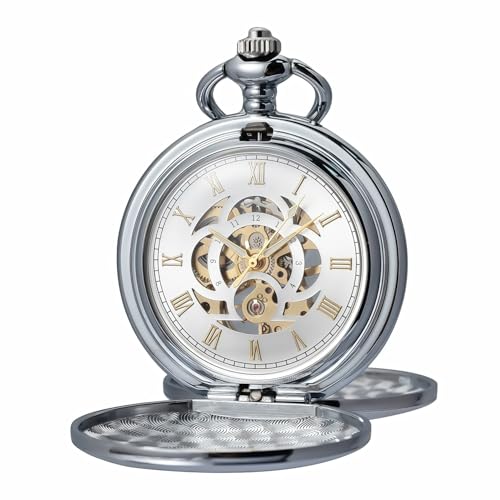 Reloj de bolsillo mecánico plateado de alta precisión y estilo clásico
