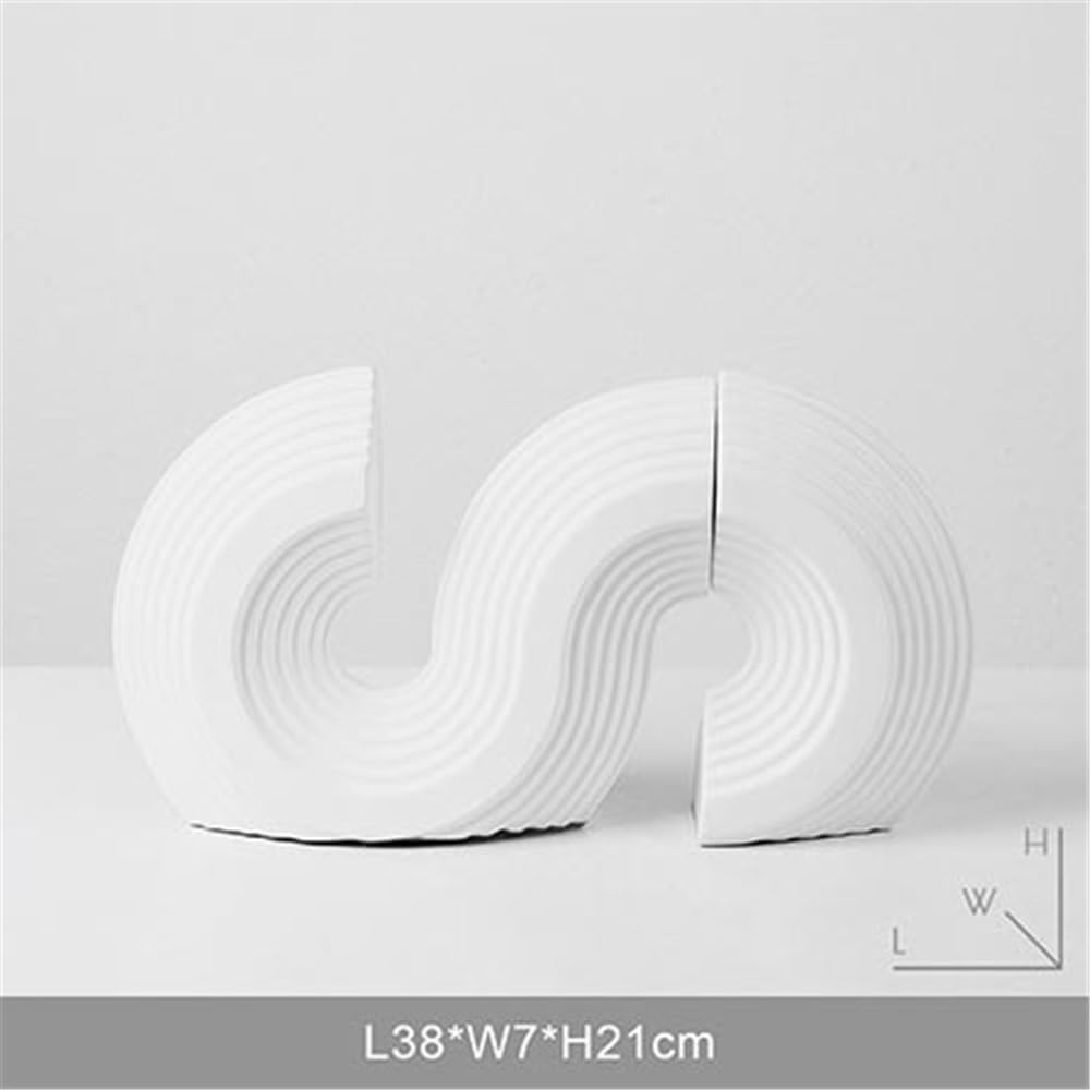 Book Ends Resin Bookends S-Shaped Bookends Geometric Shapes Bookshelf Ornaments for Home Library Book Ends for Shelves(Red)