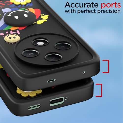 Image of Pikkme Back Cover for Oppo F27 5G | Soft Silicone| Cute Rainbow Smile & 3D Cartoon Flower Design | Shockproof Raised Camera Protection Bumper Case (Black)