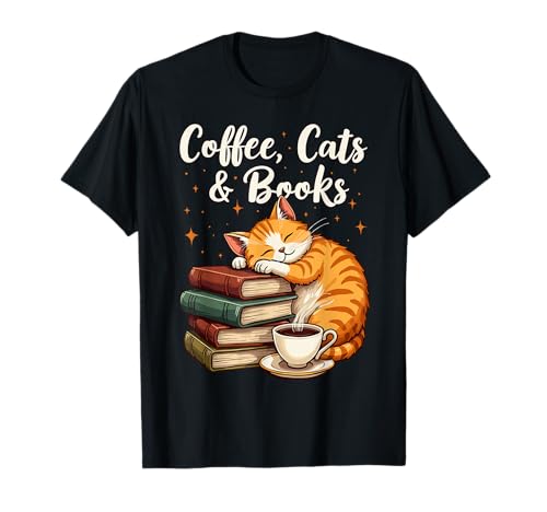 Amante de los gatos y los libros, para mujeres y niñas, café divertido Camiseta