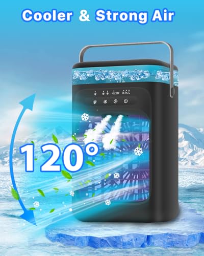 Portable Air Conditioner, 4-in-1 Evaporative Air Cooler, Personal Cooling Fan with 3 Speeds, 2 Mist Modes, 7 LED Night Light, 2-4H Timer, Quiet Mini Air Cooler for Bedroom Office C image 3