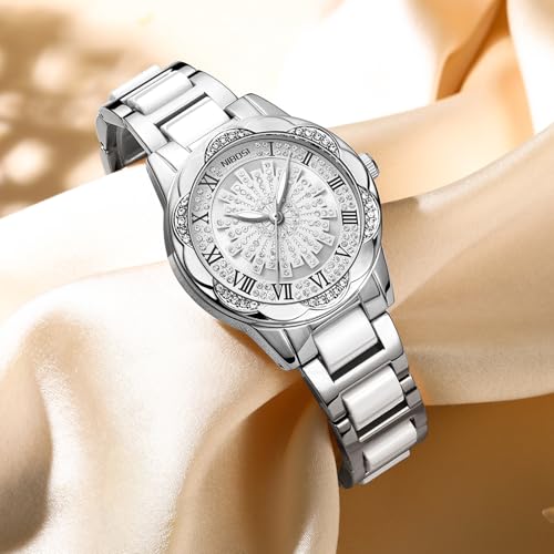 Image of NIBOSI Watch for Woman Analog Quartz Rose Gold Stainless Steel Band Luxury Ladies Watch Stylish Diamond Blue Dial Wrist Watches Waterproof