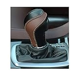 Mzexoma Genuine Leather Automatic at Gear Shift Knob Cover Protector Trim Fit Infiniti FX35 QX56 QX80 QX70 QX50 Q60 Q40 FX37 EX37 EX25 IPLG G25 (Black+Brown Leather)
