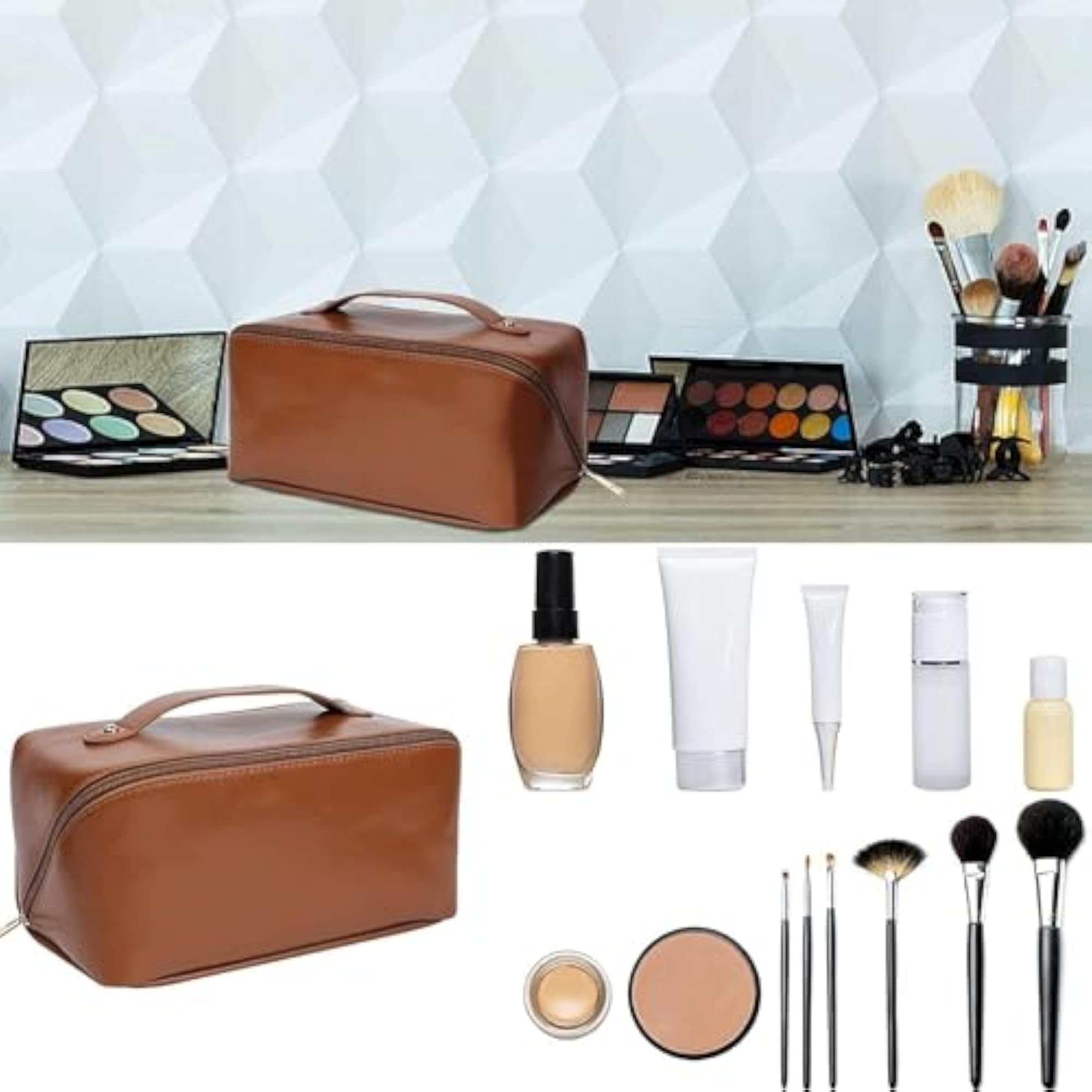 Large Capacity Waterproof PU Leather Makeup Travel Bag for Women