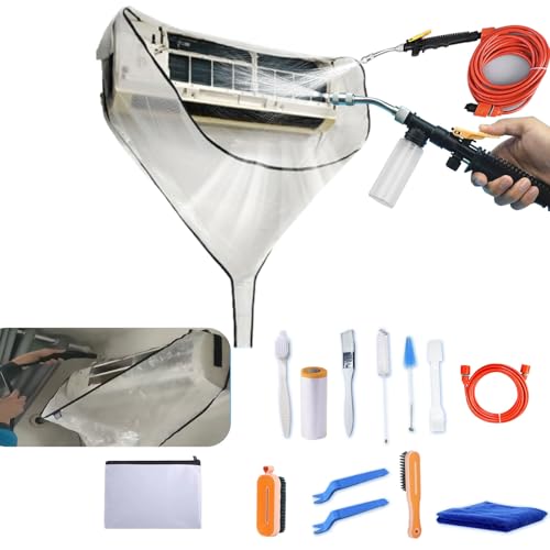 Kikepilm Ensemble complet de nettoyage de pompe à chaleur de 15 pièces, grand kit de nettoyage pour pompe à chaleur mini Split pour climatiseurs à cassette montés au mur (Blanc)
