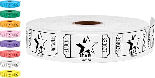 Tacticai 1000 Raffle Tickets, Star, White (8 Color Selection), Single Roll, Ticket for Events, Entry, Class Reward, Fundraiser & Prizes