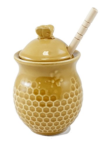 Honeycomb Pattern Honey Jar with Wooden Dipper