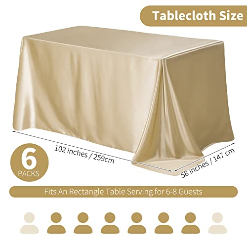 Ruisita 6 Pieces Satin Tablecloth Satin Table Overlay Cover 102 X 58 Inch Rectangle Bright Silk Tablecloth Smooth Table Decorations For Wedding, Banquet, Party, Champagne #TOP1