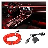 EL Wire Interior Car LED Strip Lights, USB Car Neon Light Strip with Sewing Edge, 16FT Neon Light 5V with Fuse Protection, Electroluminescent Car Indoor Decorations (Red)