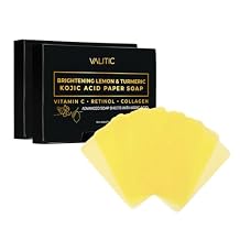 VALITIC Brightening Lemon Turmeric Kojic Acid Paper Soap - Vitamin C، Retinol، Collagen - Original Japanese Complex - Hyaluronic Acid، Vitamin E، Shea Butter، Castile Oil - 2 Pack