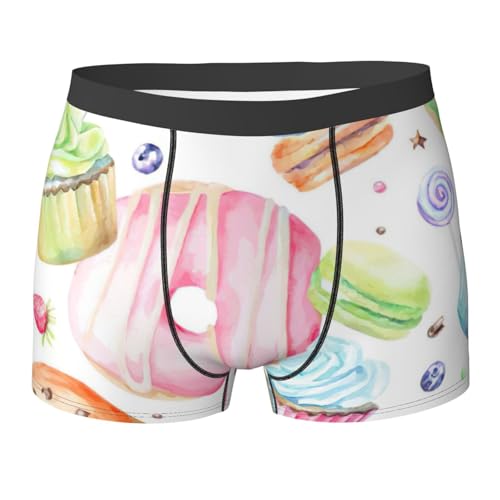IAEXUOQC Calzoncillos tipo bóxer para hombre, diseño de magdalenas, donas, muffins, azúcar, elásticos, suaves, de ajuste clásico, tecnología que absorbe la humedad, Negro, L-XXL