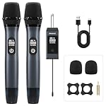 Wireless Microphone, UHF Dual Wireless Metal Dynamic Microphone System with Rechargeable Receiver, Suitable for Karaoke Singing, Weddings DJ、 Party, Speech, Church, Classroom use, 200 feet